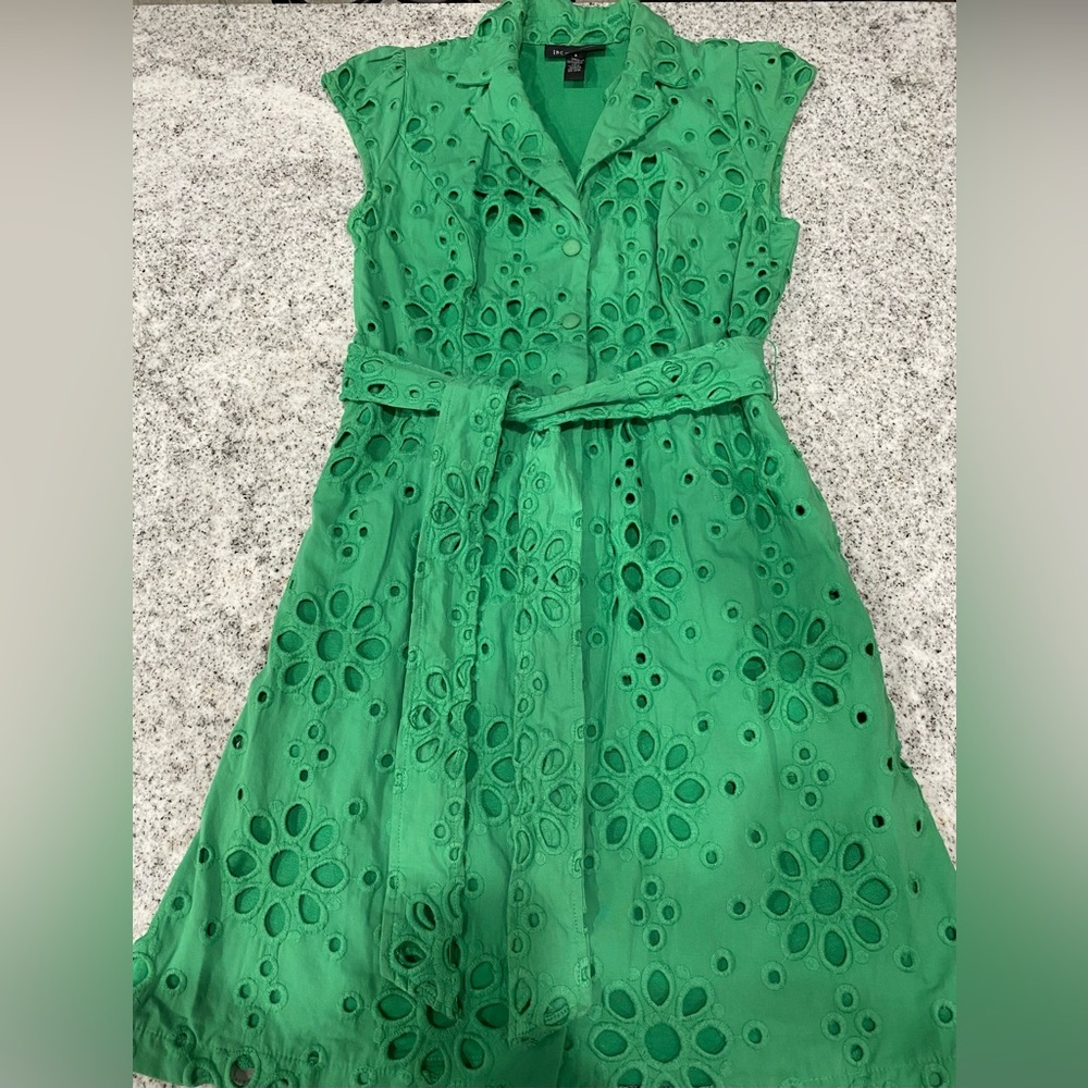 INC International Concepts Size 6 Kelly Green Eyelet Dress